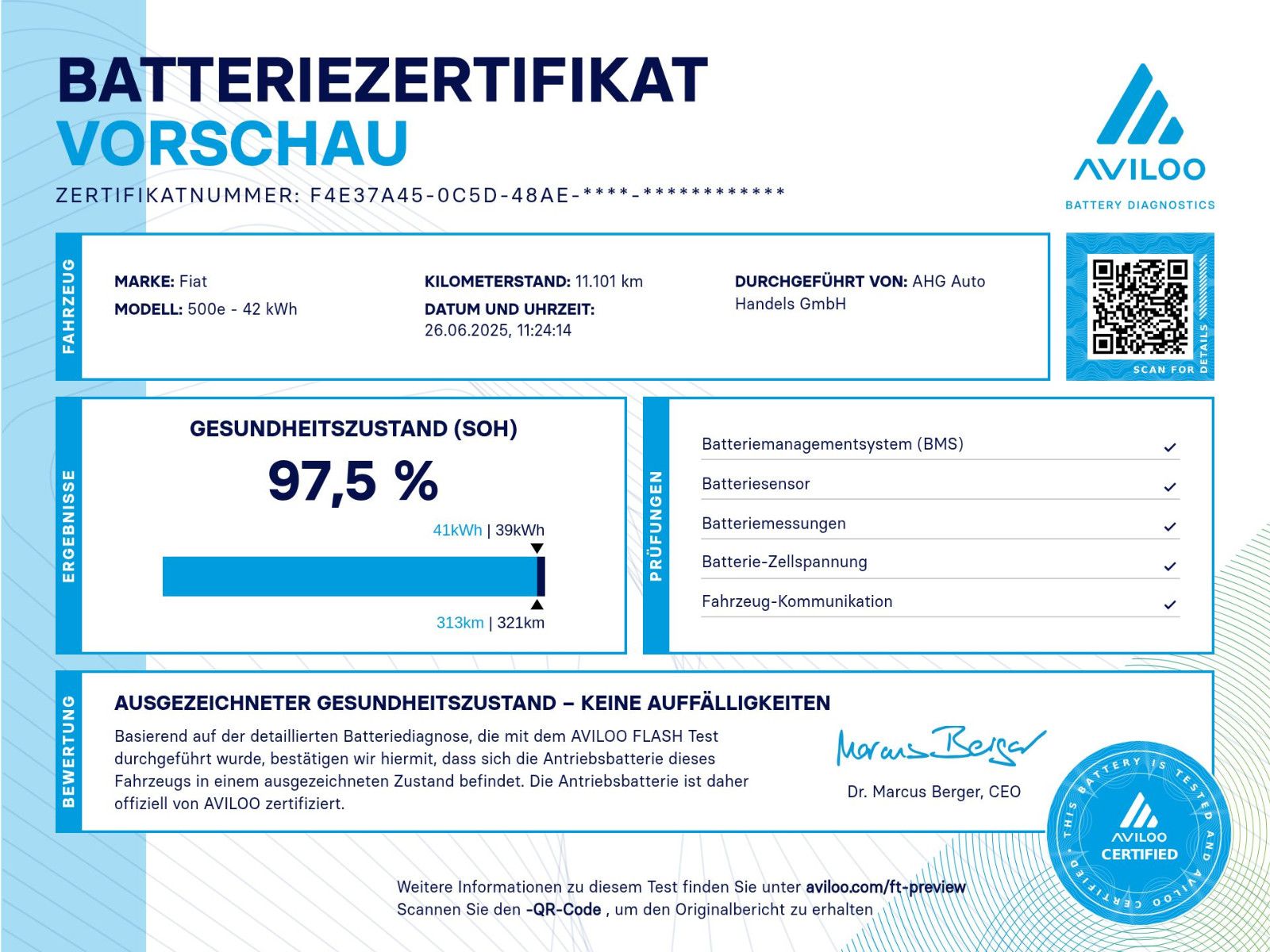 Fahrzeugabbildung Fiat 500e 87KW/42kWh/DC-LADEN/CARPLAY/DAB/SOH