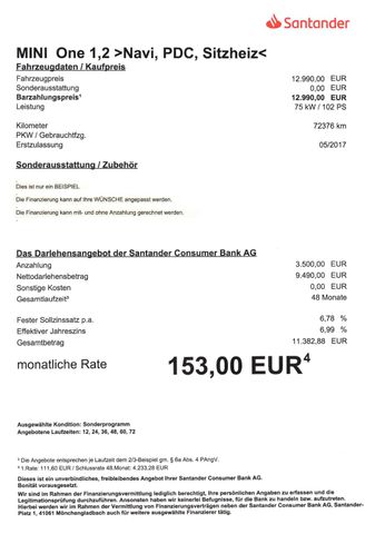 Fahrzeugabbildung MINI ONE 1,2 >Navi/Sitzheiz/PDC/Teil-Leder<