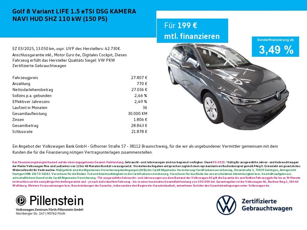 Golf 8 Variant LIFE 1.5 eTSI DSG KAMERA NAVI HUD