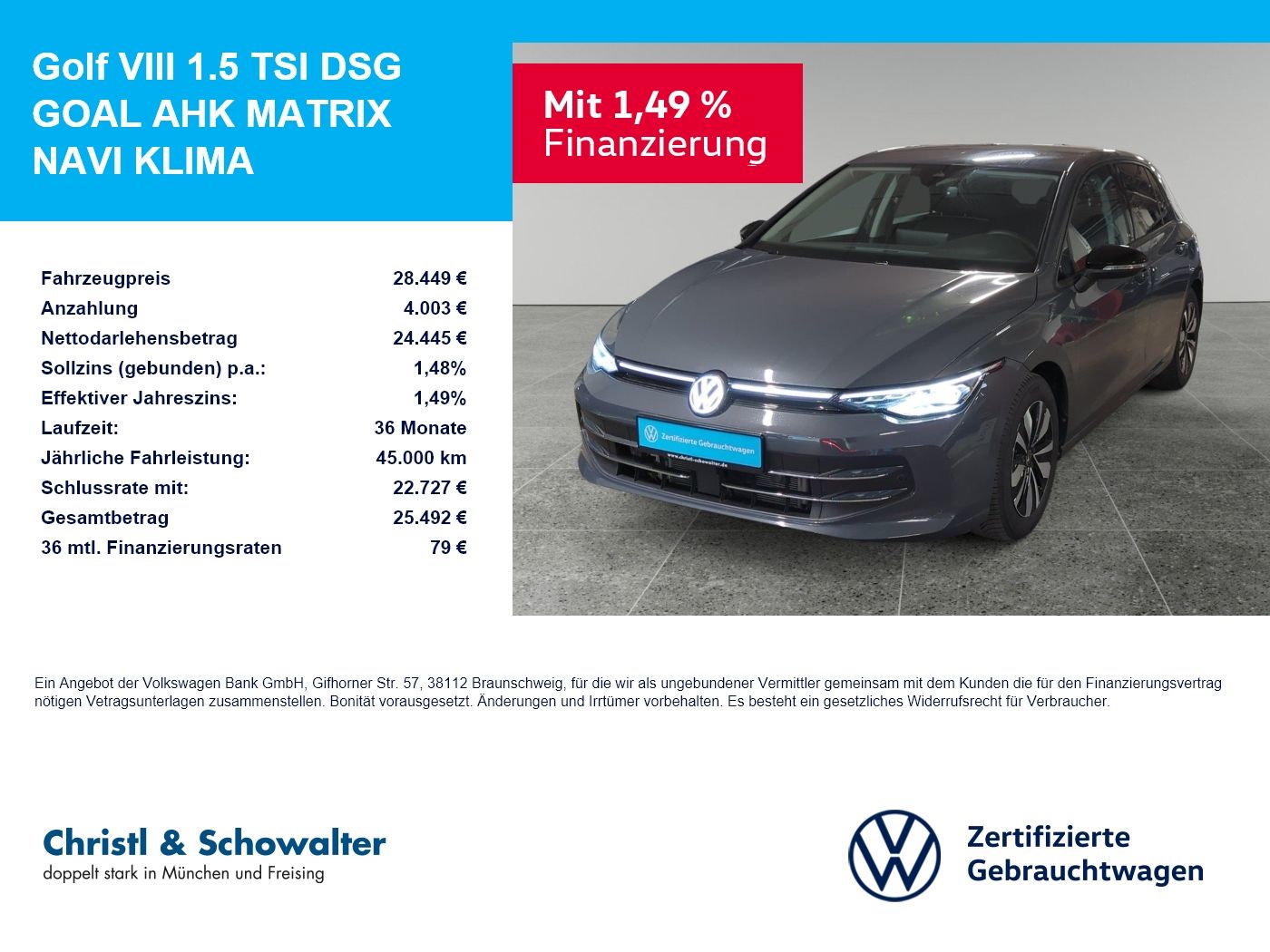 Volkswagen Golf VIII 1.5 TSI DSG GOAL AHK MATRIX NAVI KLIMA foto 1