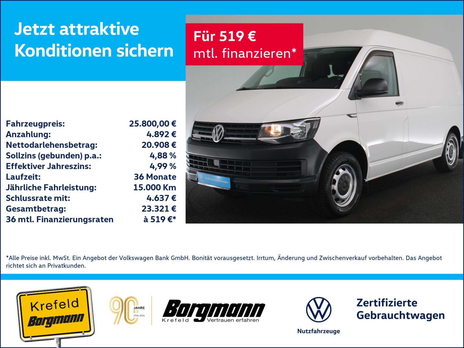Volkswagen T6 Transporter Kasten 2.0 TDI Mittelhochdach 4M