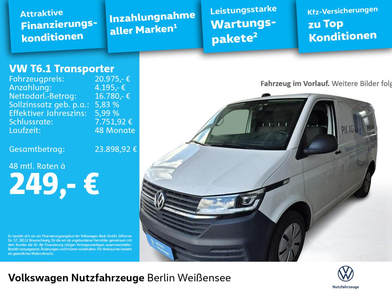 Volkswagen T6 Transporter T6.1 Kasten 2.0 TDI L1H1*LED*RFK*ACC*SHZ*KLIMA*P, миниатюра 2