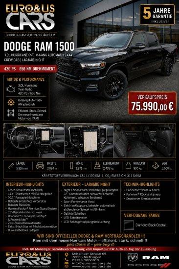 Dodge RAM 1500 Crew Night  12 Zoll BLIS  3,0ltr Hurric