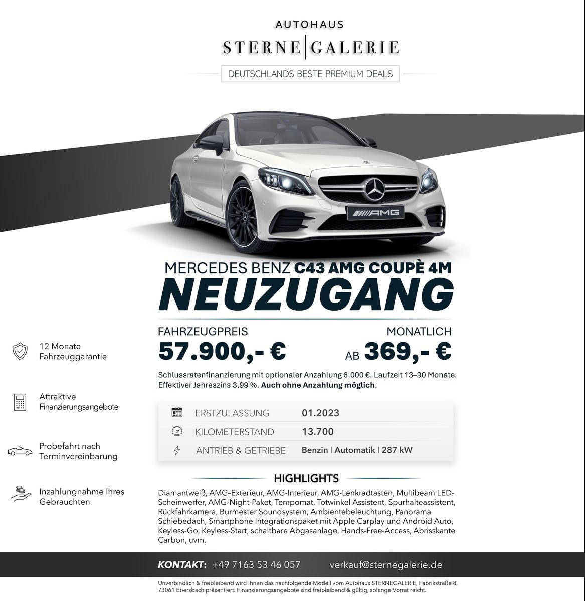 Mercedes-Benz C 43 AMG CARBON/PANO/TEMPOM/AMBIENT Sportp. LED