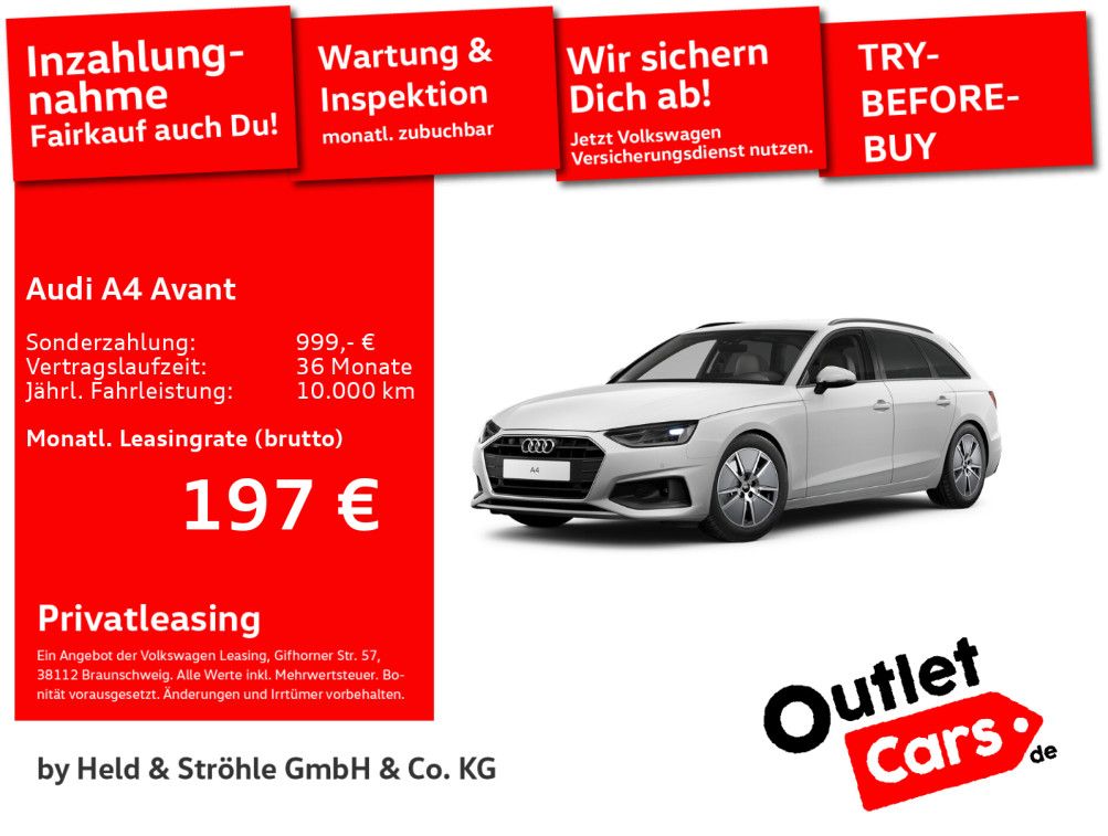 Abbildung Leasingangebot Audi A4 Avant 30 TDI AHK B&O LED MASSAGE NAVI R-KAM