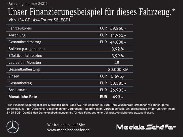 Mercedes-Benz Vito 124 CDI 4x4 Tourer SELECT L LIEGE HECKTÜREN