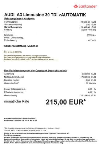 Fahrzeugabbildung Audi A3 Limo 30 TDI >AUT/NAVI/Sitzheiz/PDC<