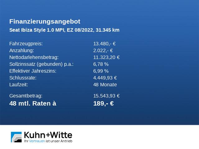 Seat Ibiza 1.0 MPI Style LED+RFK+Audio+Bluetooth