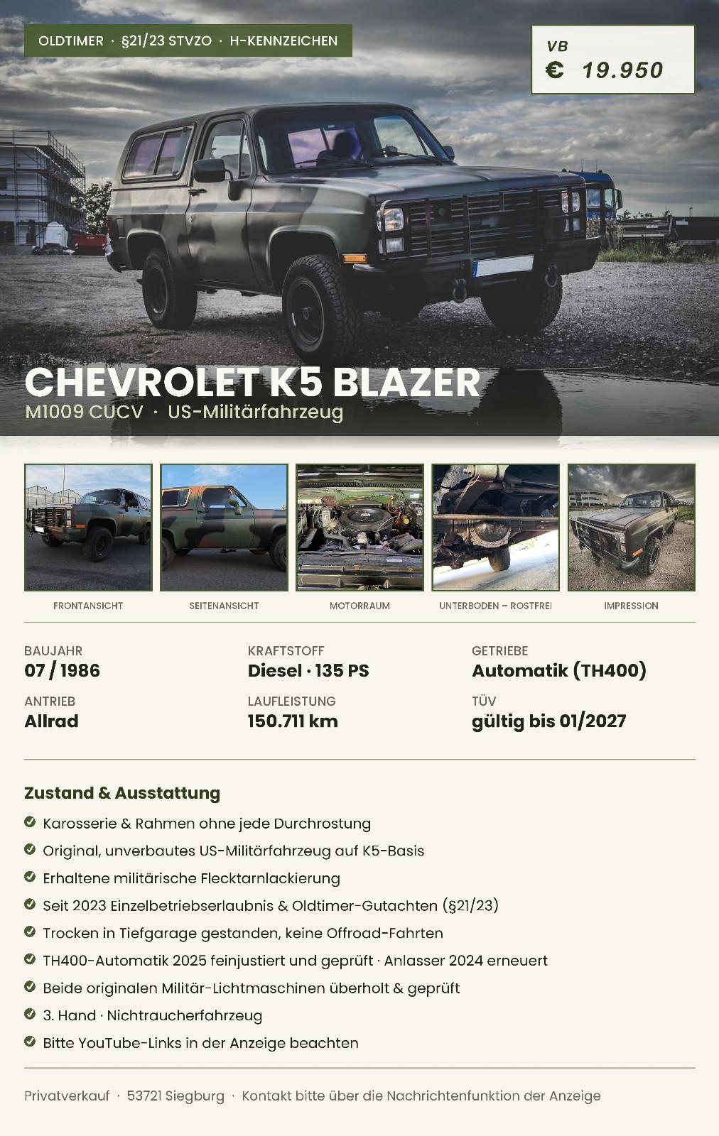 Chevrolet K5 Blazer M1009 CUCV  H-Kennz