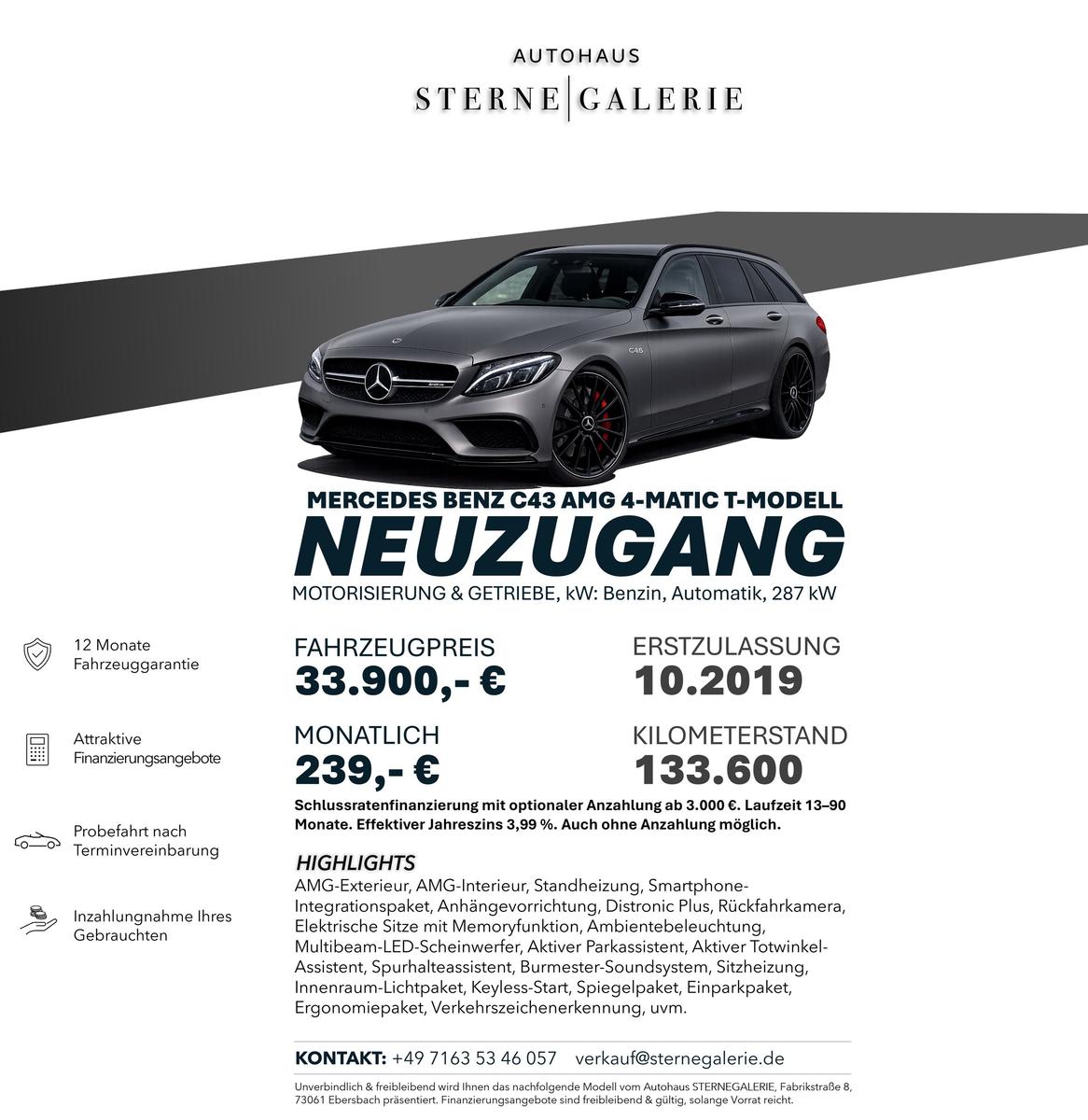 Mercedes-Benz C 43 AMG KOMBI/DISTRO+/STH/AHK/RÜCKFAHRK/MEMORY