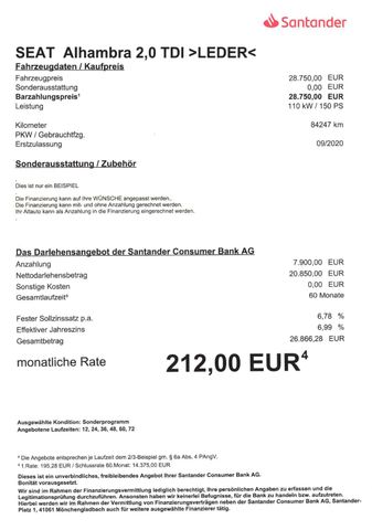Fahrzeugabbildung Seat Alhambra 2,0 TDI Xcellence >NAV/KAM/Leder/Pano<