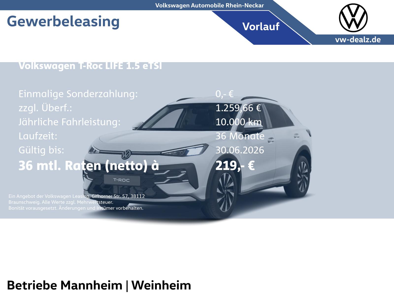 Volkswagen T-Roc Life 1.5 l eTSI  DSG Klima PDC Allwetter