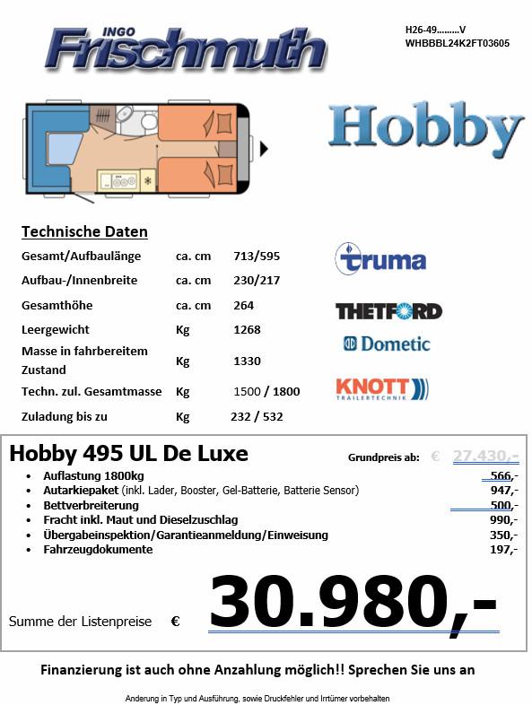 Hobby 495 UL De Luxe   Sofort zum Abholen