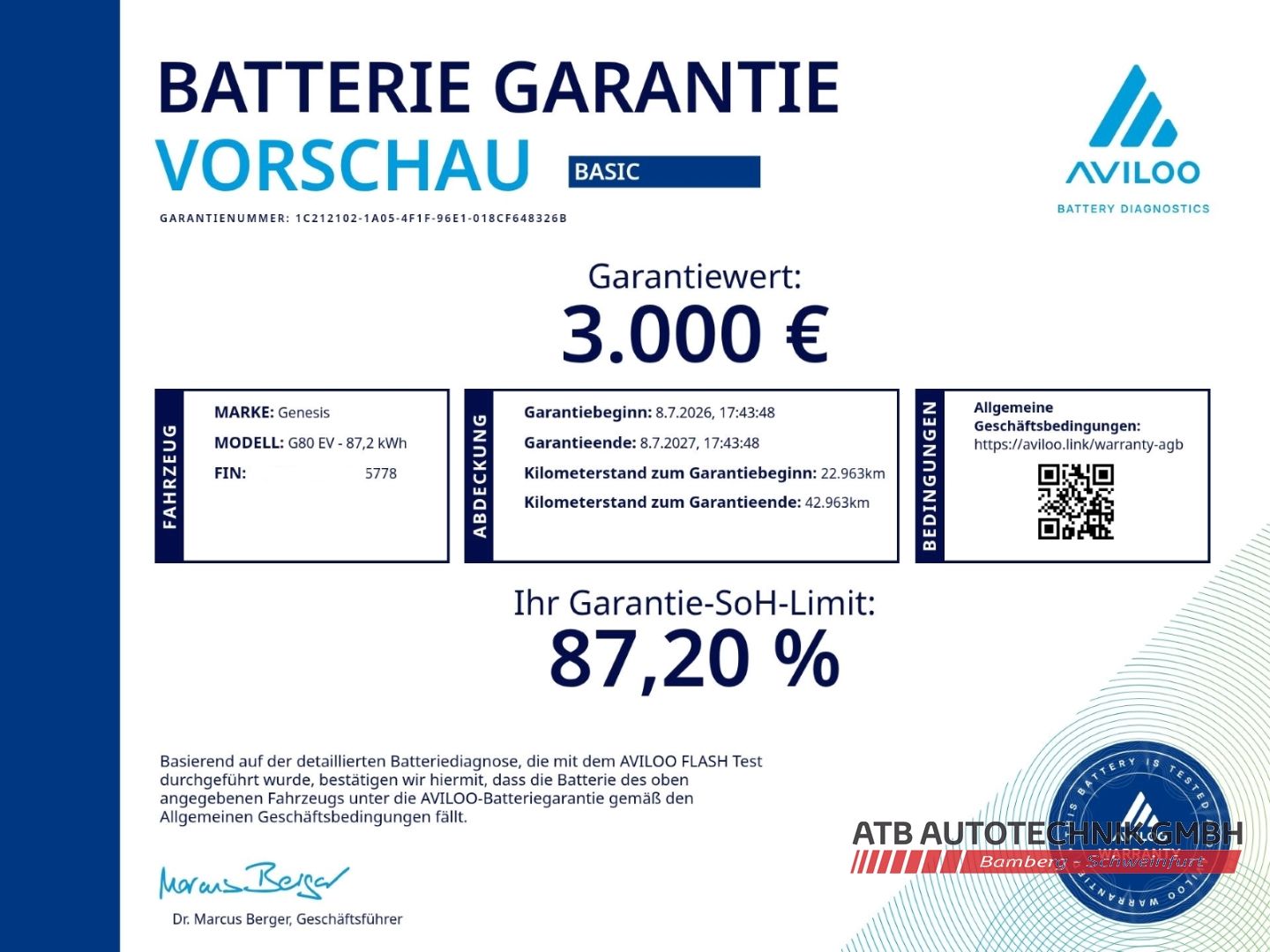 Fahrzeugabbildung Genesis G80 Electrified 4WD Luxury 87,2kWh 98,1% SOH Sol
