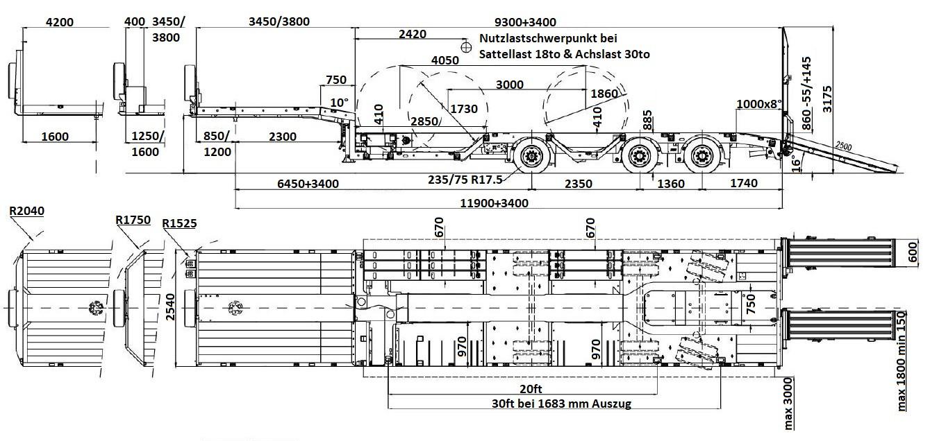 Faymonville MAX Trailer 3-Achs-Tele-Semi 2P Radmulden-Rampen