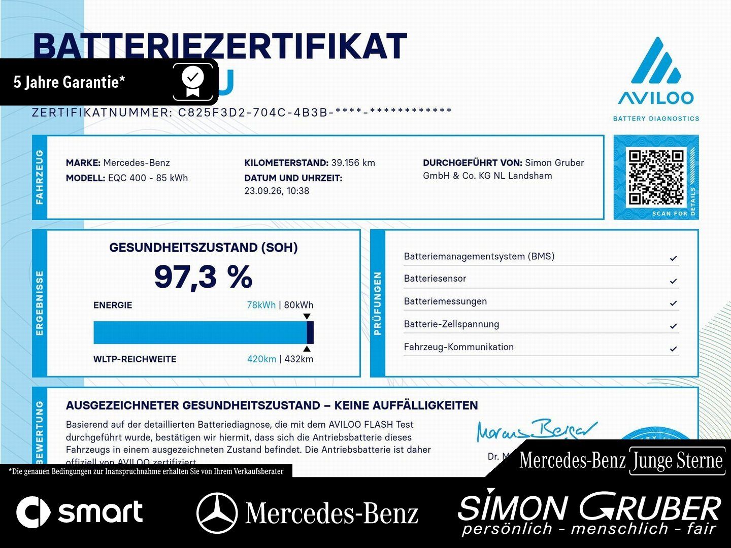 Fahrzeugabbildung Mercedes-Benz EQC 400 4M AMG Designo Leder SD Distronic KeyGo