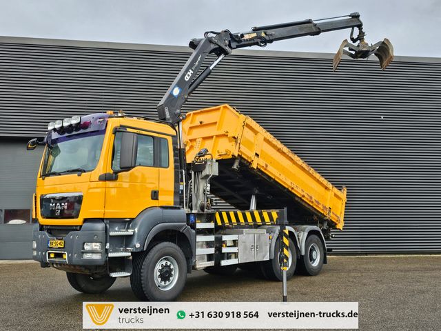 MAN TGS 26.360 6X6 BB / HMF CRANE / 2 SIDE TIPPER