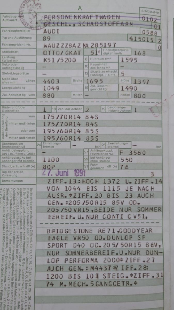 Audi 80  Oldtimer mit H Kennzeichen