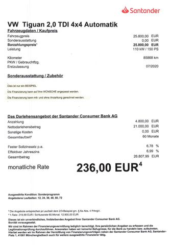 Fahrzeugabbildung Volkswagen Tiguan 2,0 TDI 4Motion >AUT/NAV/KAM/SHZ/ACC<