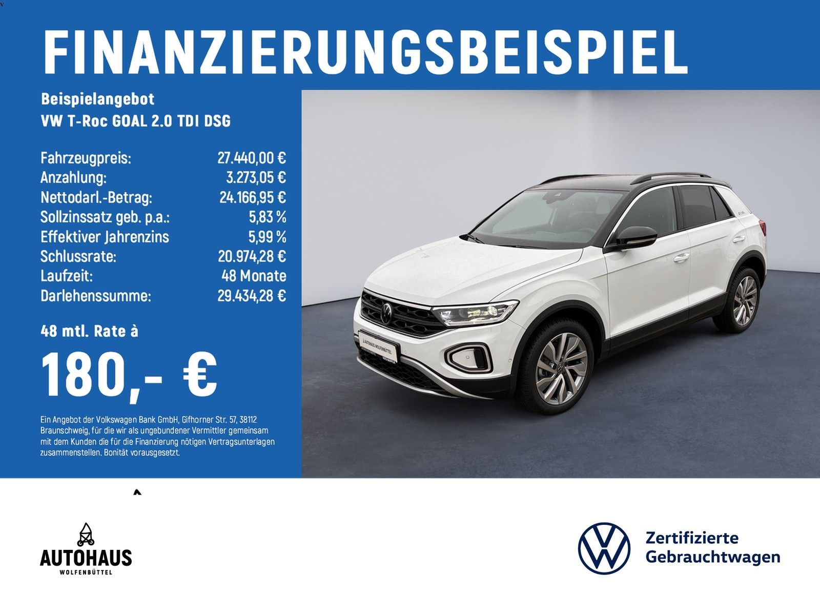 Volkswagen T-Roc GOAL 2.0 TDI DSG ACC AHK KAMERA KEYLESS IQ