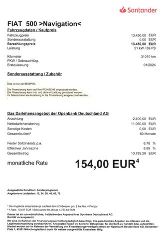 Fahrzeugabbildung Fiat 500 >Navi mit DAB-Radio<