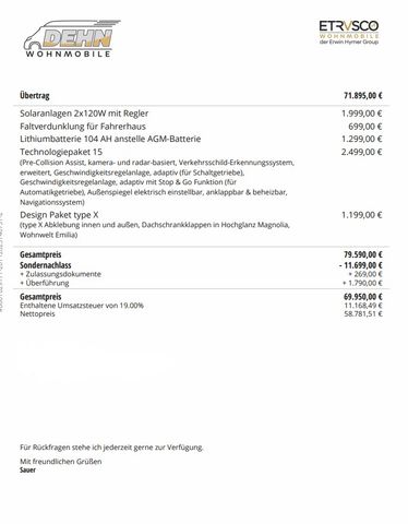 Etrusco V6.8 SCF 11.699,00 € Sondernachlass!