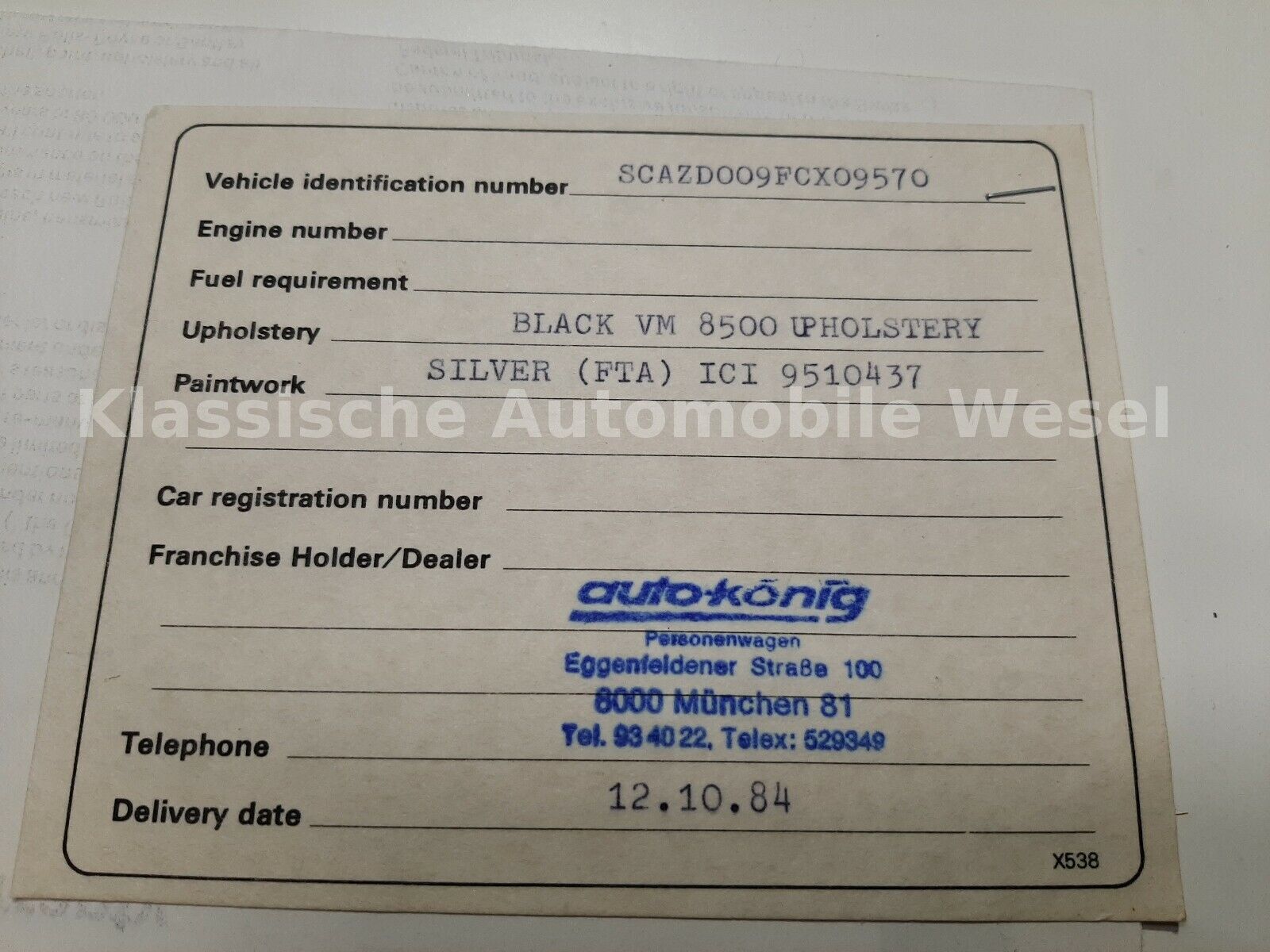 Fahrzeugabbildung Rolls-Royce Corniche/Deutsch mit orig. 13.636 km/Einzigartig