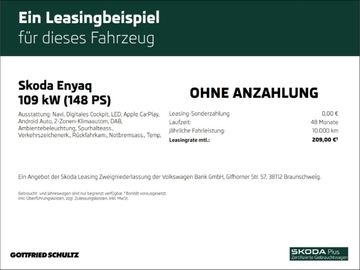 Skoda Leasingangebot: Skoda Enyaq 52kWh NAVI EINPARKHILFE LED KAMERA