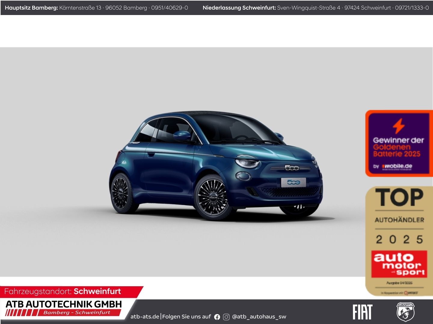 Fiat 500e Cabrio 42 kWh LaPrima Navi LED ACC Apple Ca