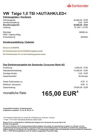 Fahrzeugabbildung Volkswagen Taigo 1,0 TSI Life >AUT/AHK/NAV/LED/Sitzheiz/PDC