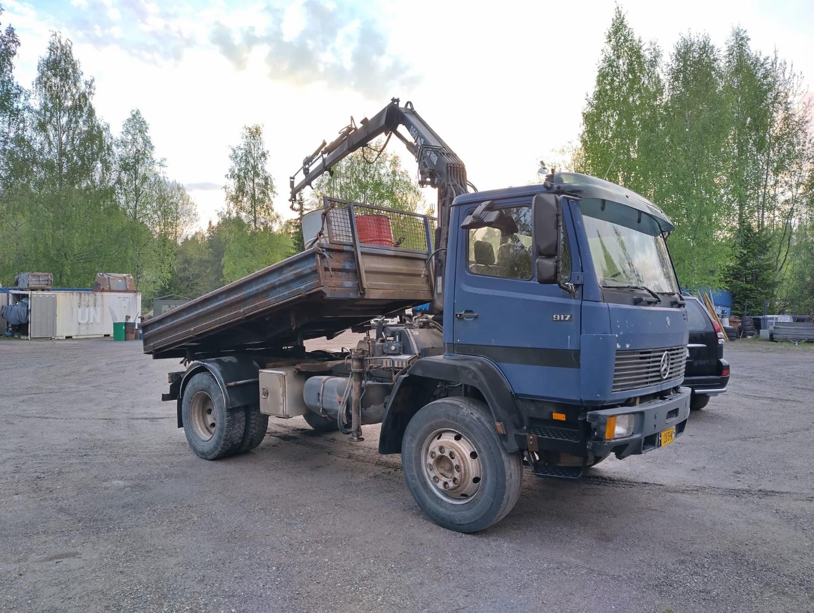 Mercedes-Benz 917 4x4 meiller tipper, hiab 060 3+2 extension