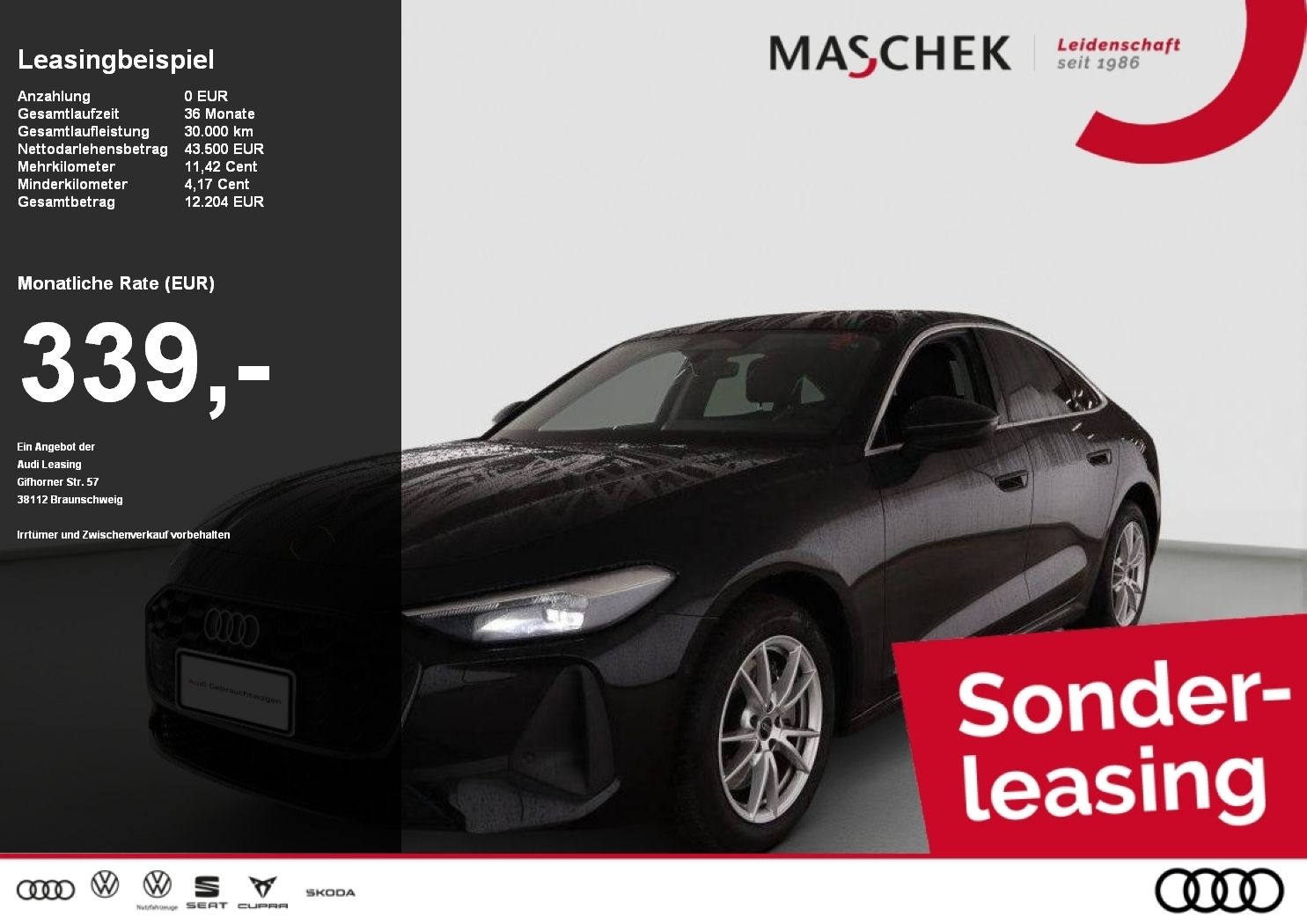 Audi A5 Limousine Sonderleasing Navi Kamera Leder ACC