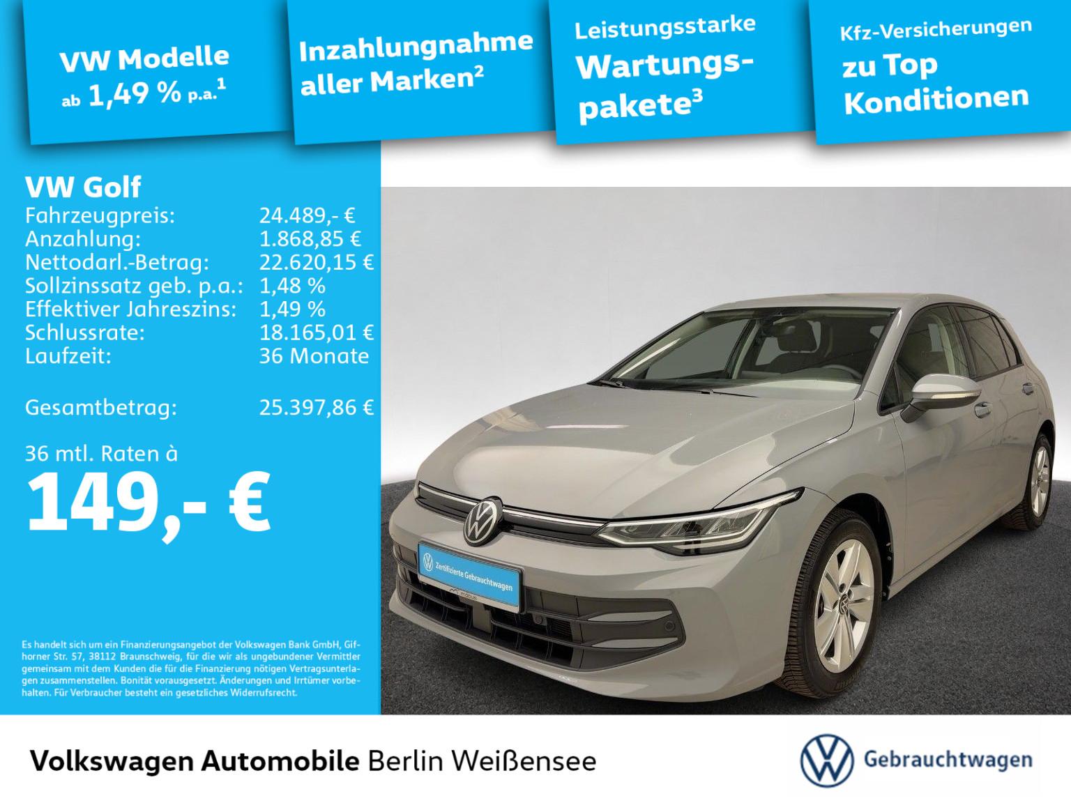 Volkswagen Golf VIII 1.5 eTSI**229€ RATE**LIFE*ASG*GJR*APP*, миниатюра 2
