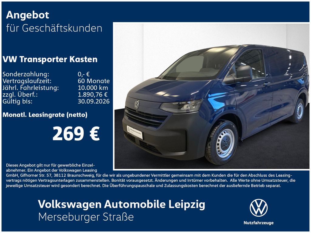 Abbildung Leasingangebot Volkswagen Transporter Kasten TDI 81 kW Preisvorteil 8699€
