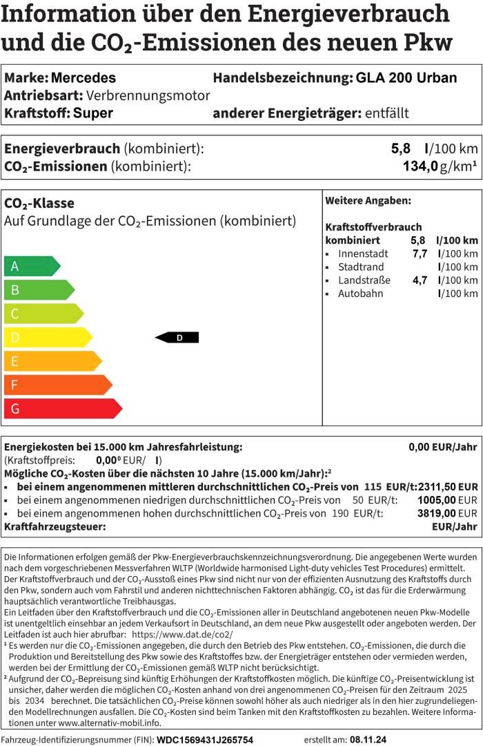 Fahrzeugabbildung Mercedes-Benz GLA 200 Urban