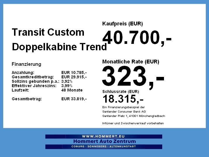 Ford Transit Custom Doppelkabine LED*CAM*PDC*KLIMAAUT