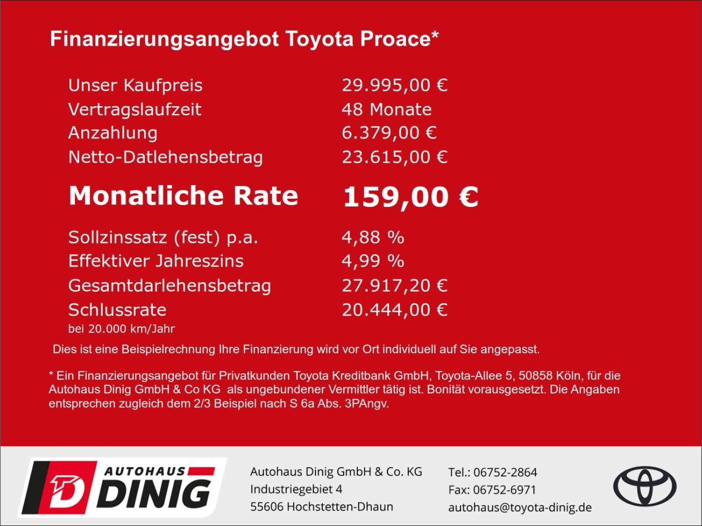 Toyota Proace L1 Kasten Meister Navi SHZ Kamera BT ZV  