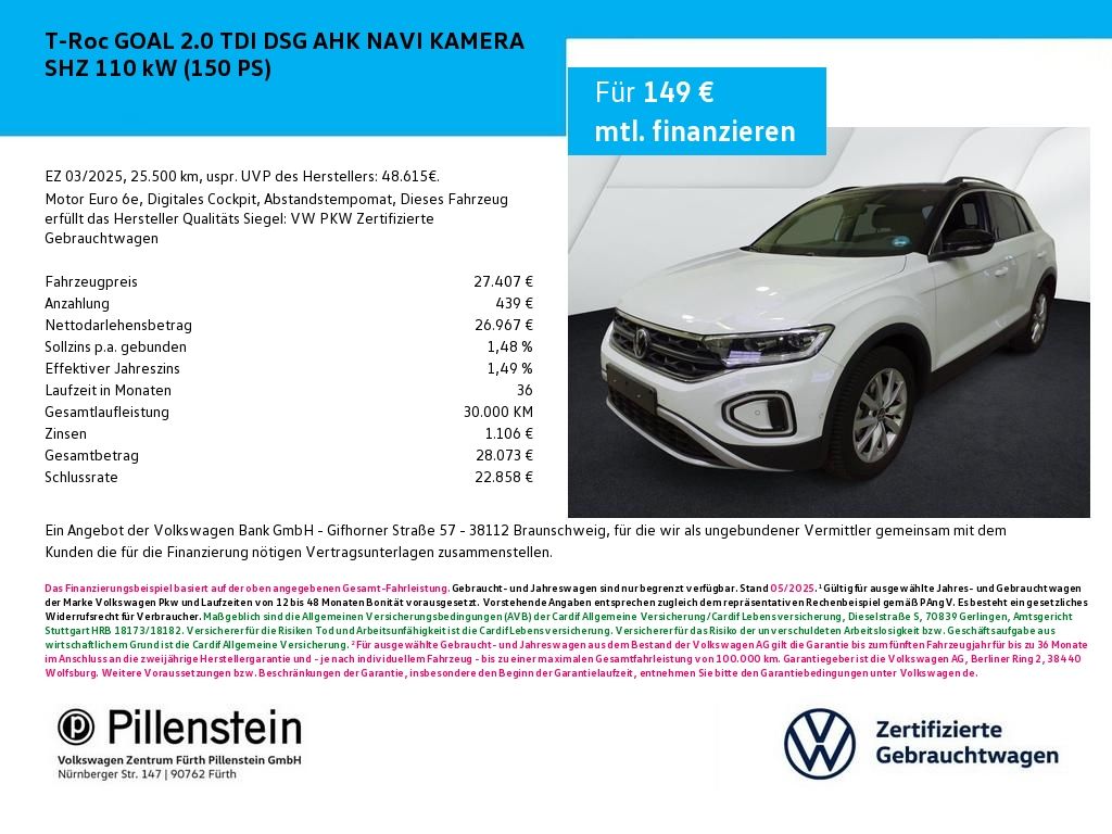 T-Roc GOAL 2.0 TDI DSG AHK NAVI KAMERA SHZ