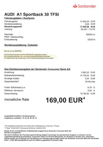Fahrzeugabbildung Audi A1 Sportback 30 TFSI >AUT/NAVI/Sitzh/Einparkh<