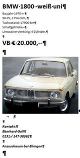 BMW 1800 Oldtimer - BMW aus 1970
