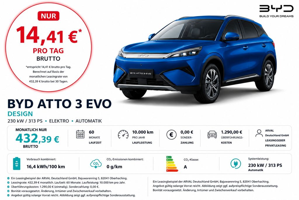 BYD ATTO 3 EVO Design I Elektr.Heckkl. I Lenkradheiz