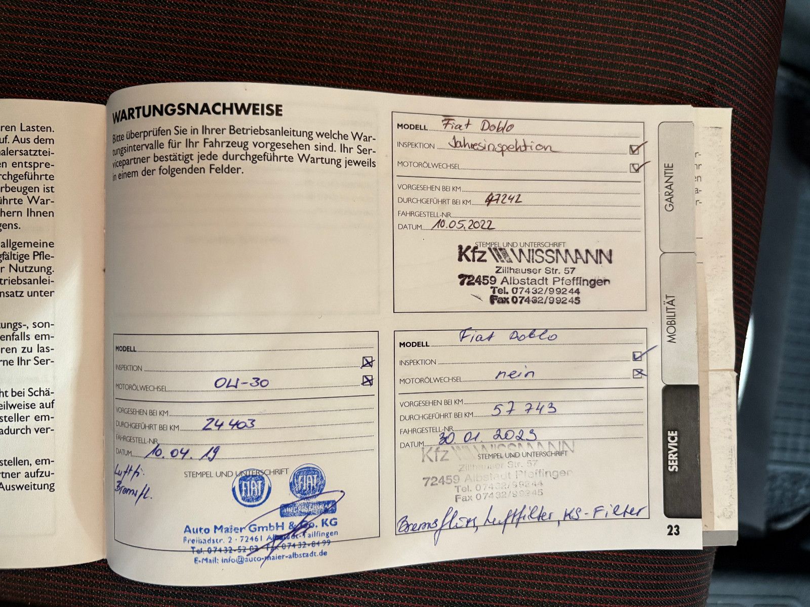 Fahrzeugabbildung Fiat Doblo Doblò SX Maxi Kasten/3-SITZ/PDC/BLUETOOTH/