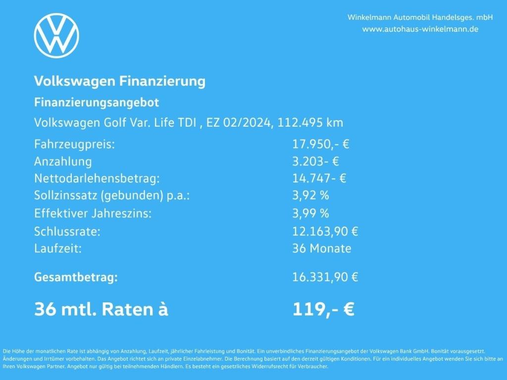 Volkswagen Golf Variant Life 2.0 TDI DSG ACC LED KAMERA NAV, миниатюра 10