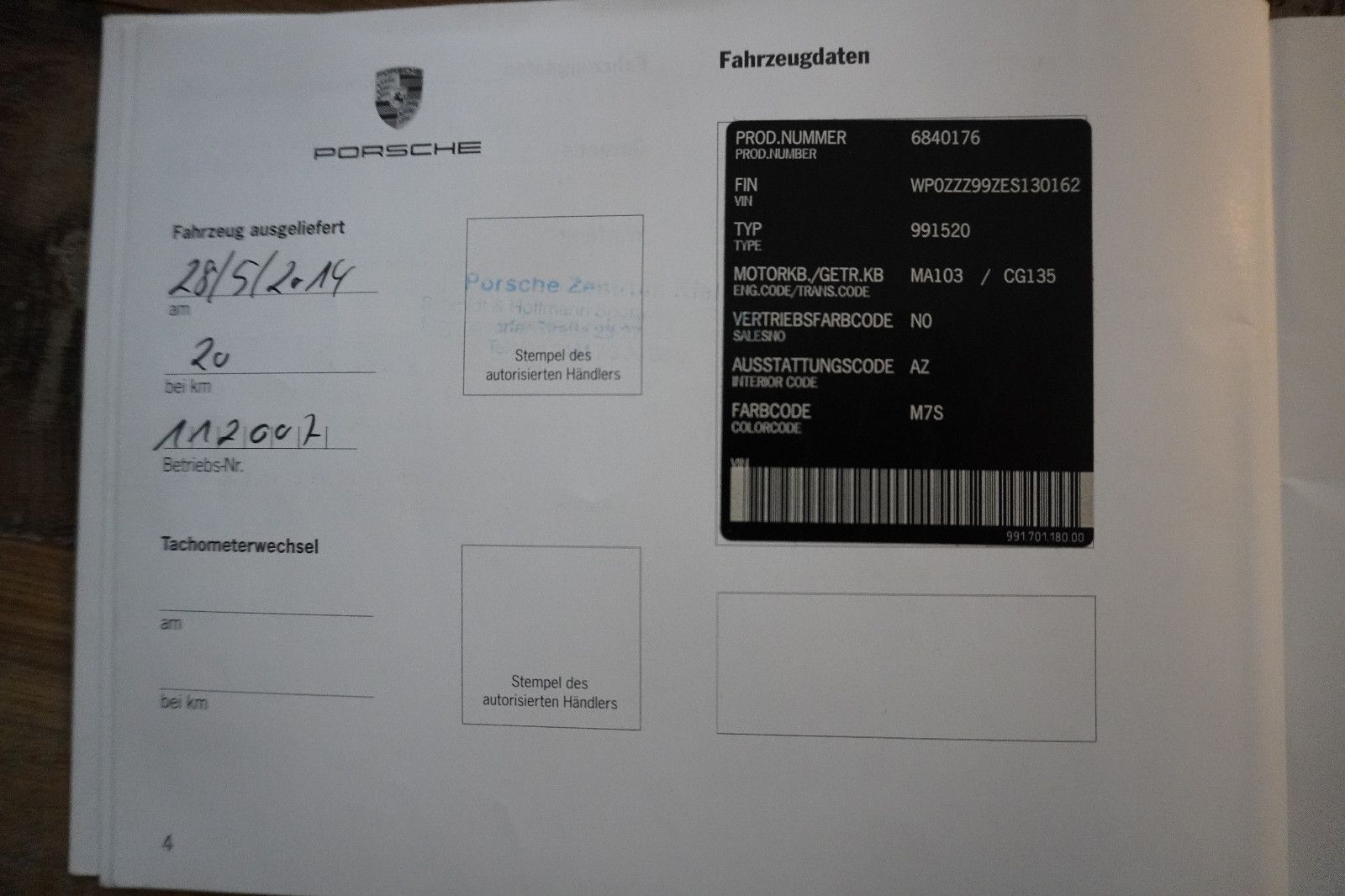 Fahrzeugabbildung Porsche 991 Targa 4 S