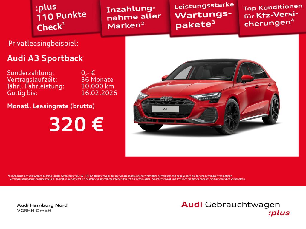 A3 Sportback 30 TFSI S line S tronic AHK Pano