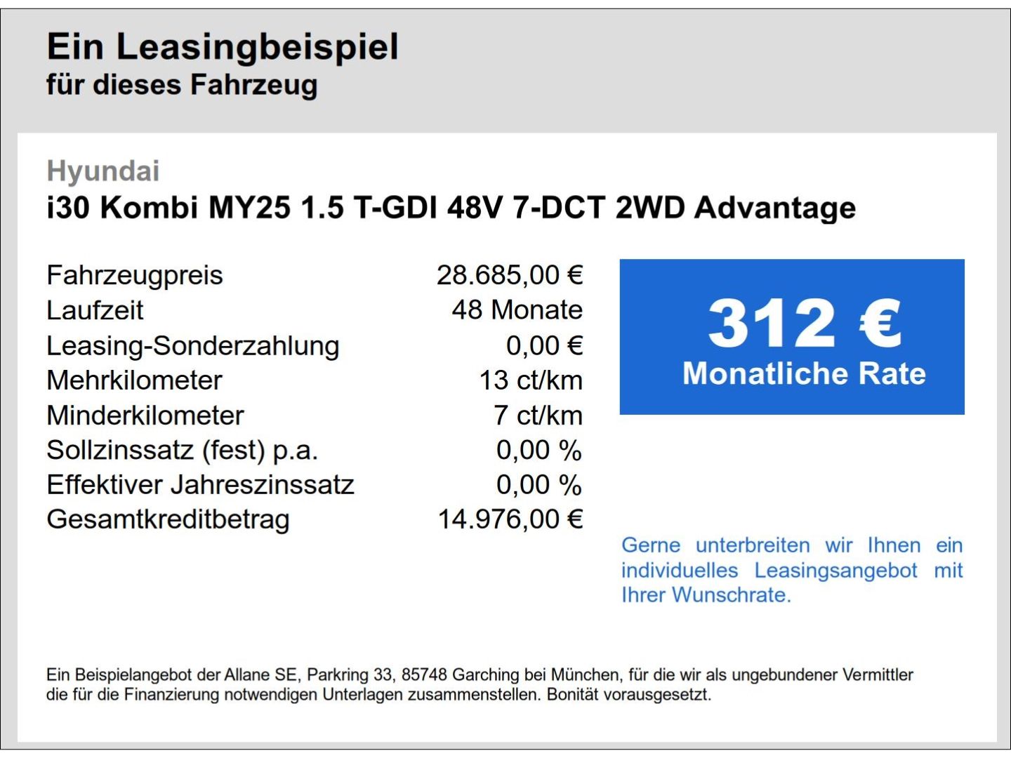 Fahrzeugabbildung Hyundai i30 Kombi MY25 1.5 T-GDI 48V 7-DCT 2WD Advantage