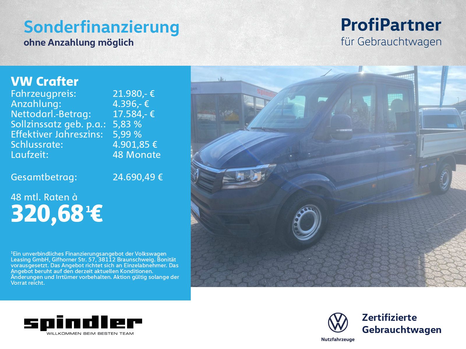 Volkswagen Crafter 35 Pritsche 2.0 TDI DOKA MR / AHK, Klima
