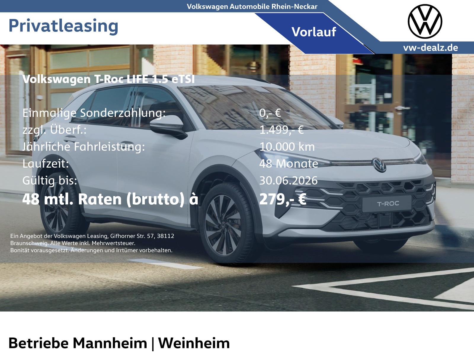 Volkswagen T-Roc Life 1.5 l eTSI DSG Klima PDC Energy-Paket