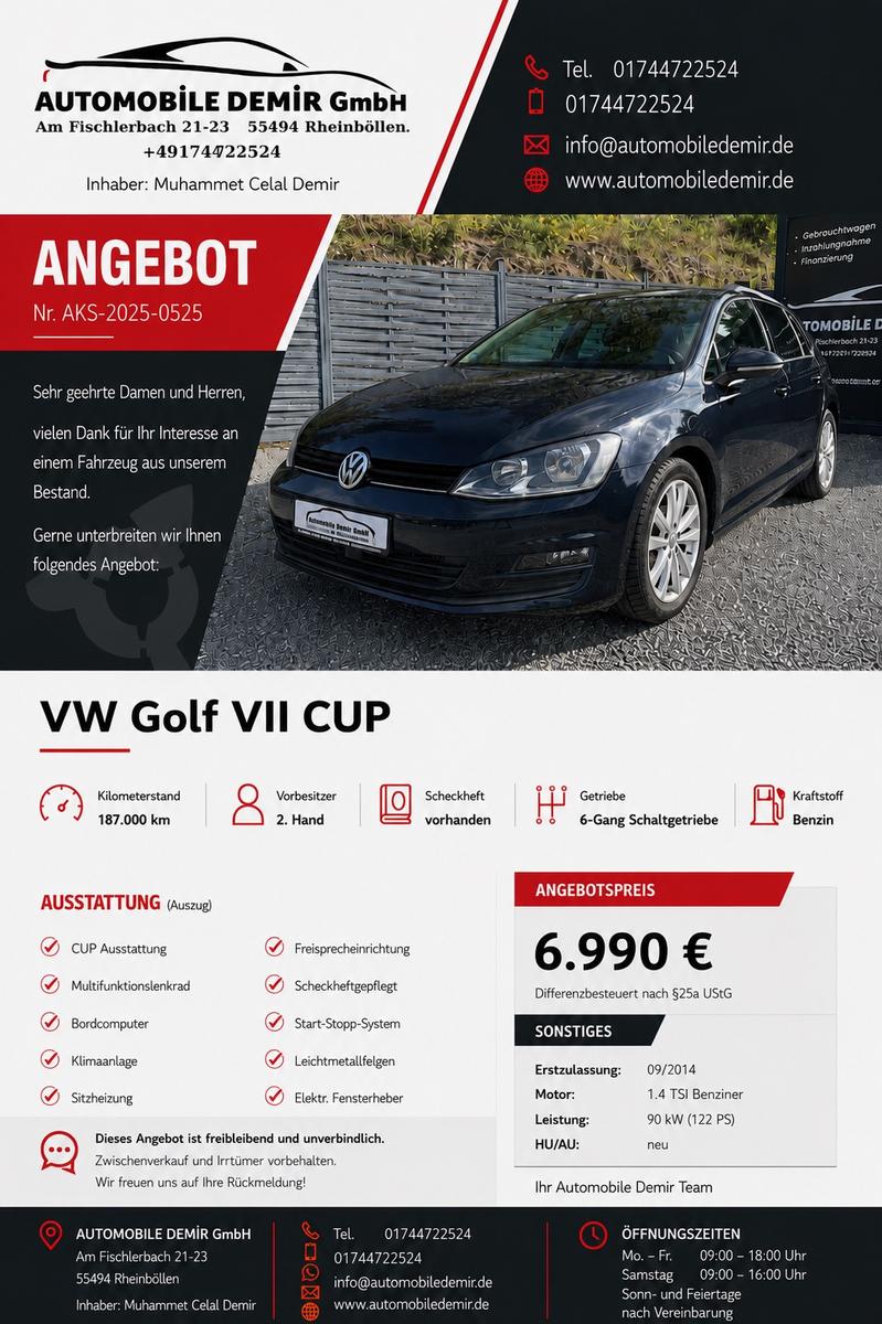 Volkswagen Golf VII Lim. Cup/ NAVI/SHZ/TEMPO/BT/S.HEFT/
