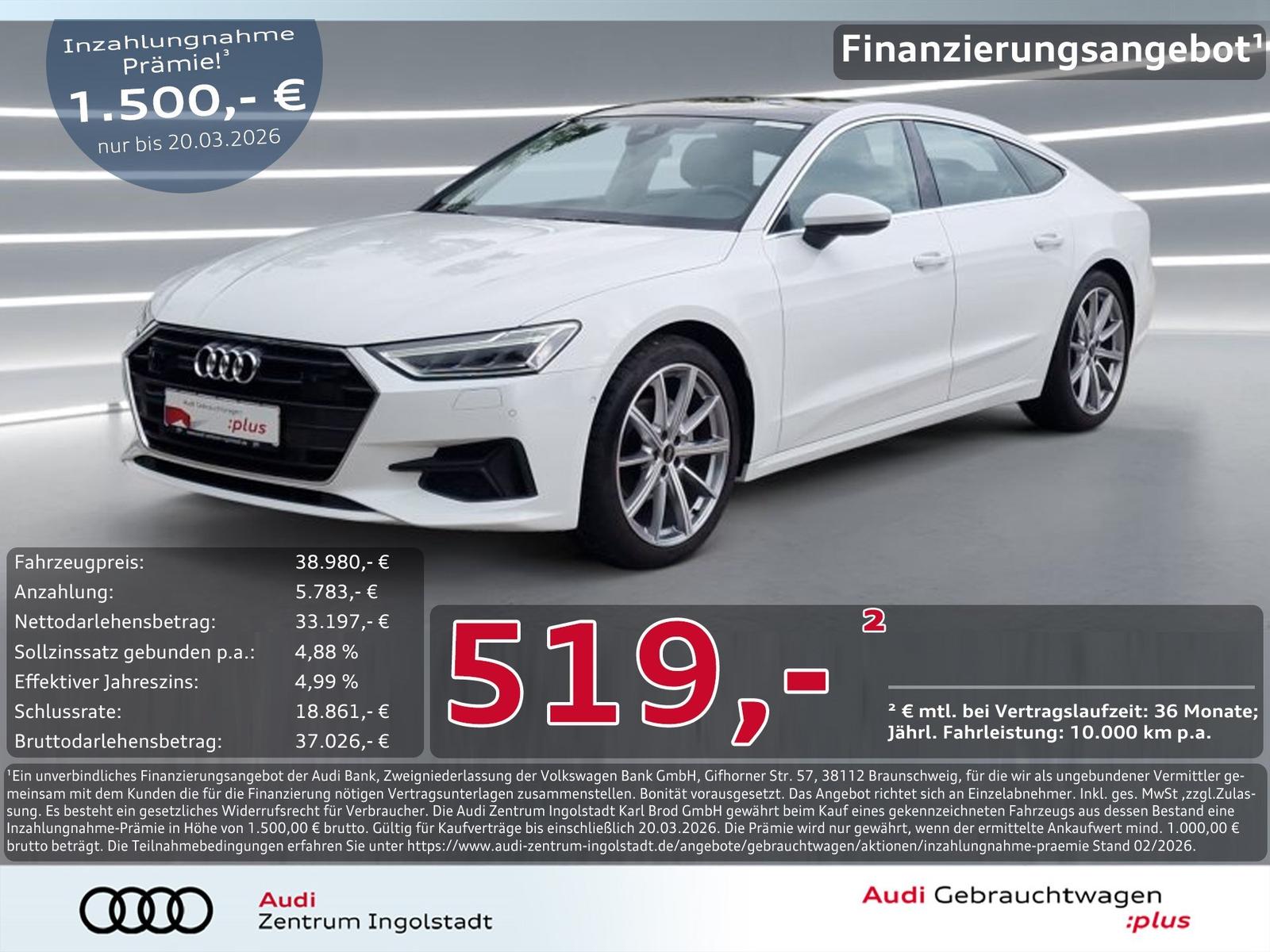 Audi A7 Sportback 40 TDI qu PANO B&O AHK ACC 20" KAM
